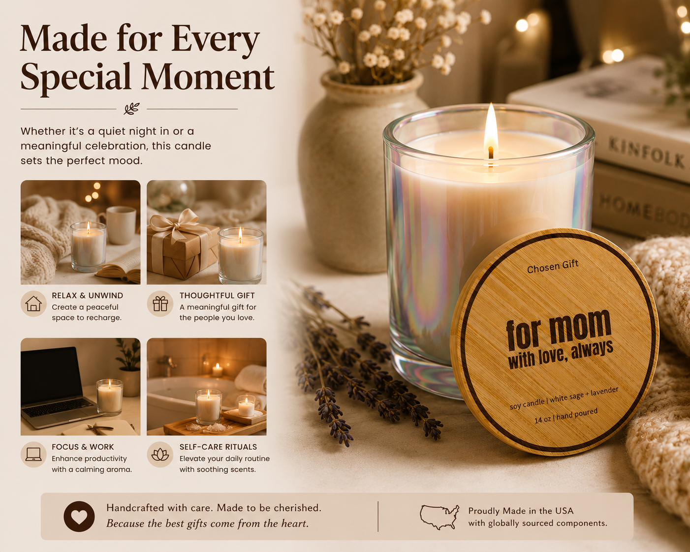 Personalized scented candle for relaxation, gifting, work, and self-care