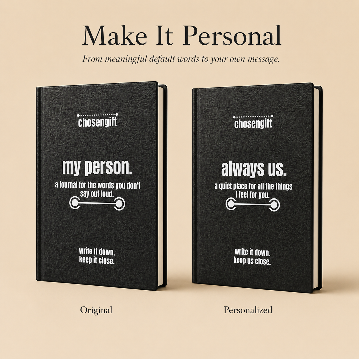 Original and personalized black vegan leather journal cover examples