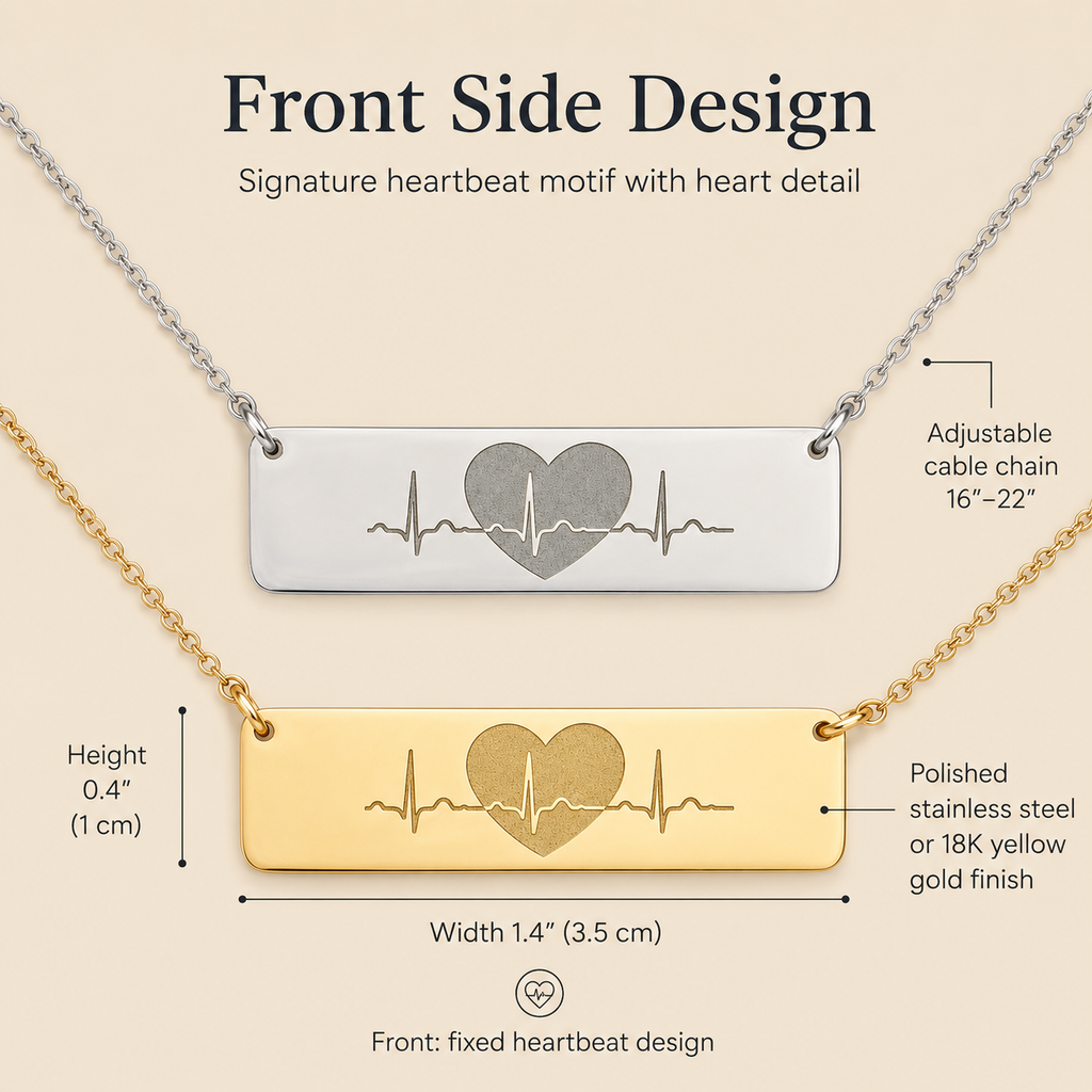 Horizontal bar necklace pendant measuring 1.4 by 0.4 inches