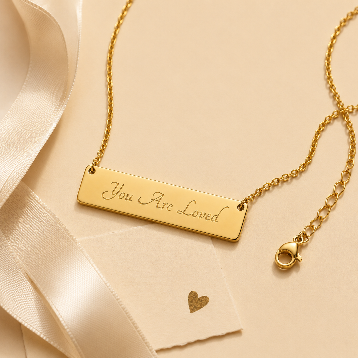 Personalized horizontal bar necklace engraved with a special location