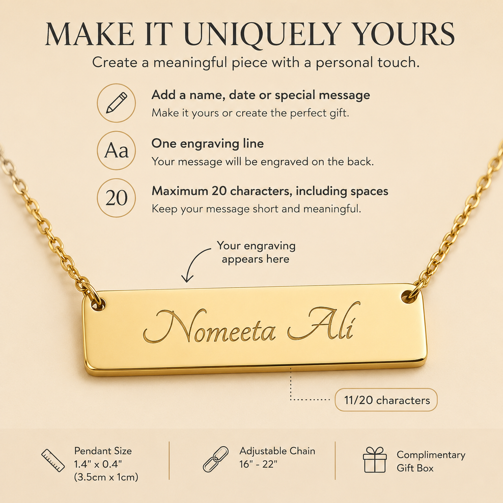 Personalized horizontal bar necklace with 18k yellow gold finish