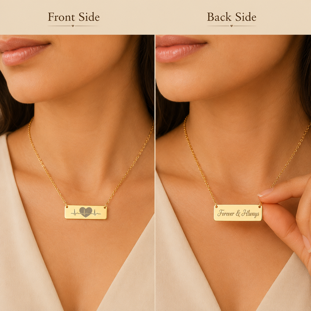 Custom horizontal bar necklace personalized with a meaningful date