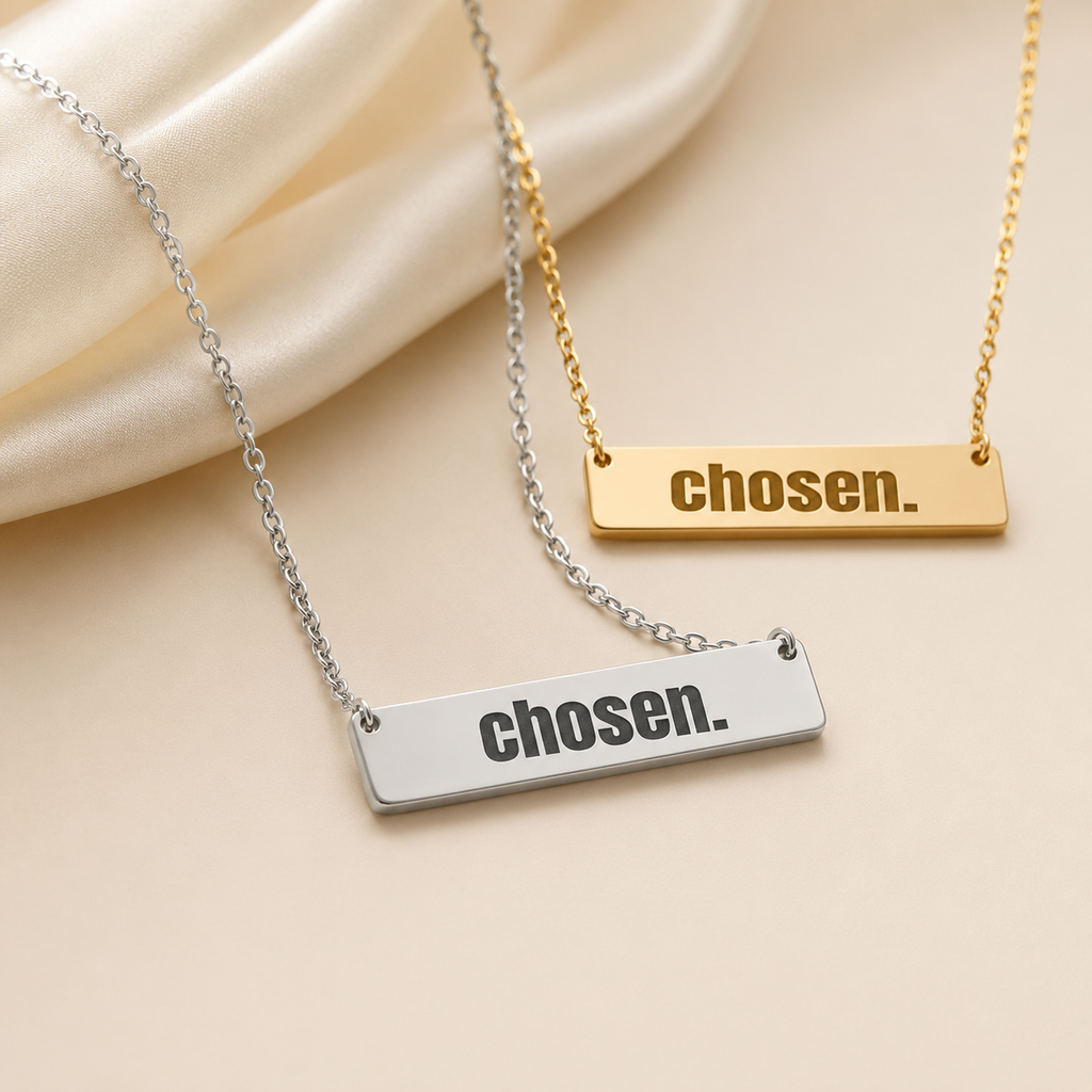 Personalized horizontal bar necklace with custom engraving and polished mirror finish