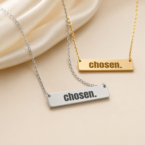 Personalized horizontal bar necklace with custom engraving and polished mirror finish