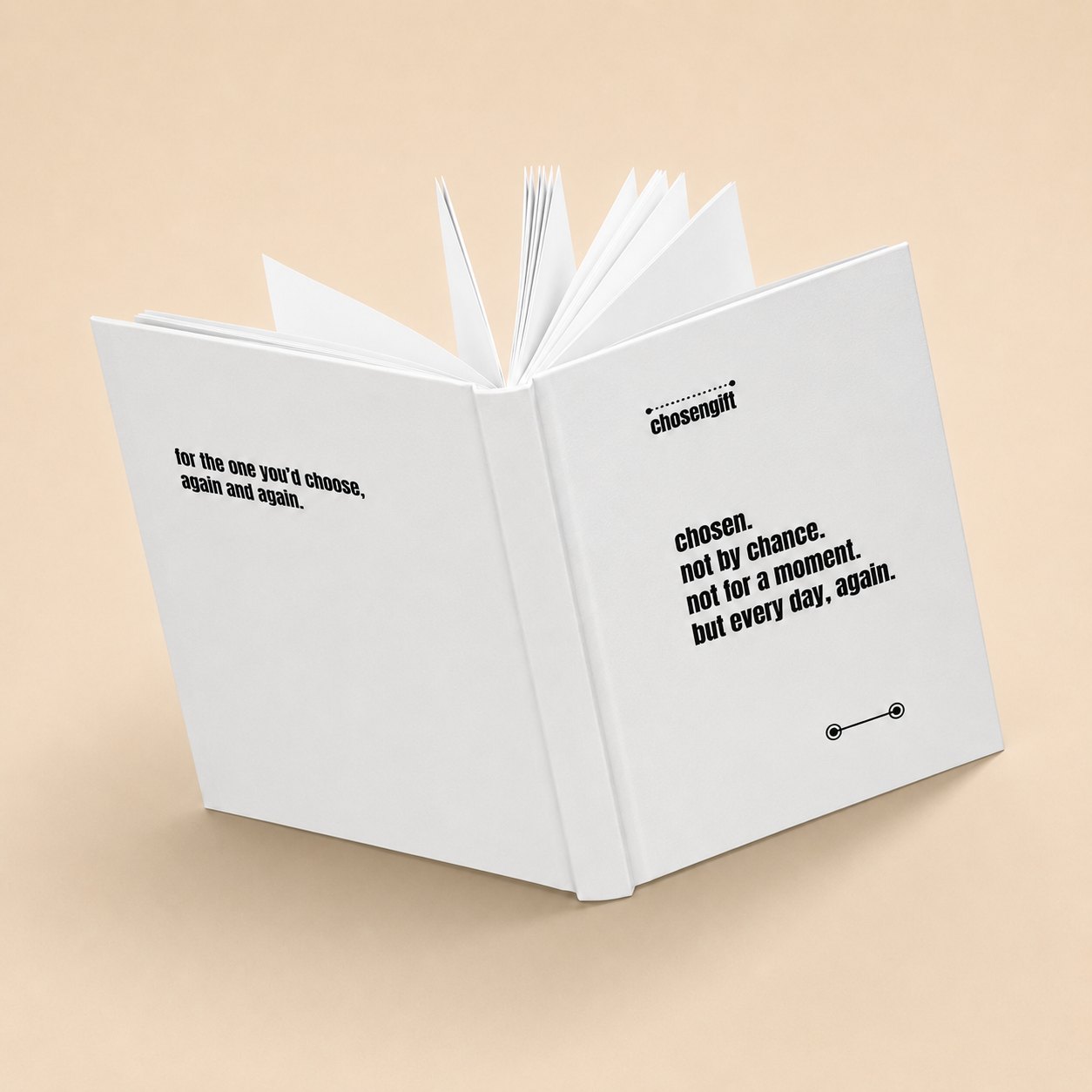 Open personalized hardcover journal displaying the full wraparound cover design