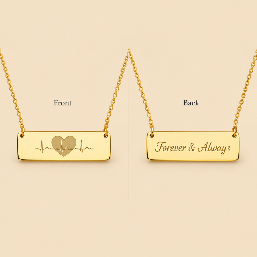Smooth edges and sleek design of engraved horizontal bar necklace