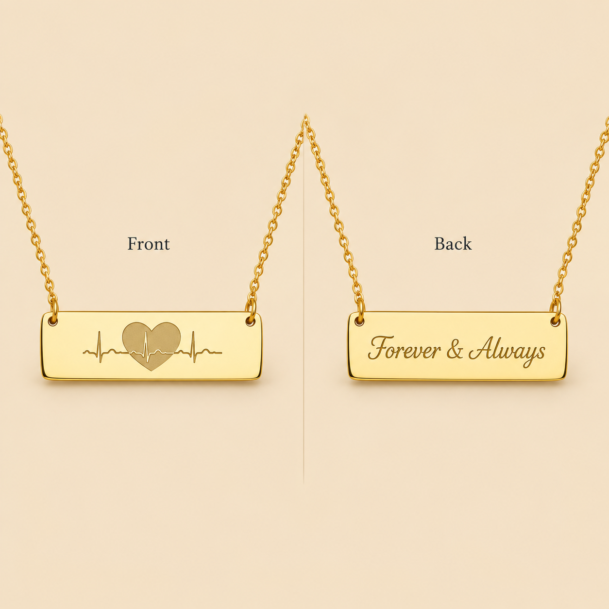 Smooth edges and sleek design of engraved horizontal bar necklace